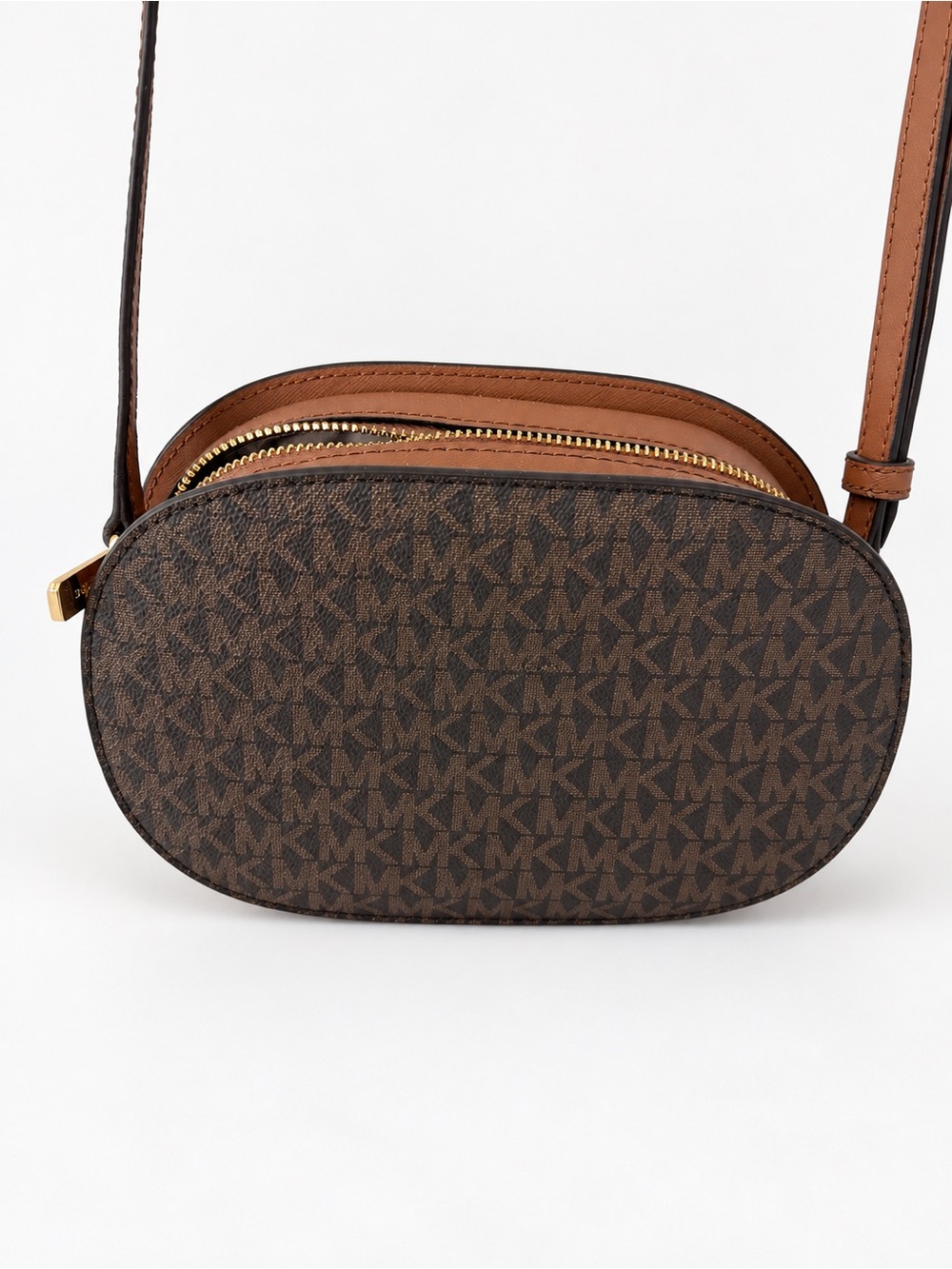 Michael Kors Brown Monogram Oval Crossbody Bag